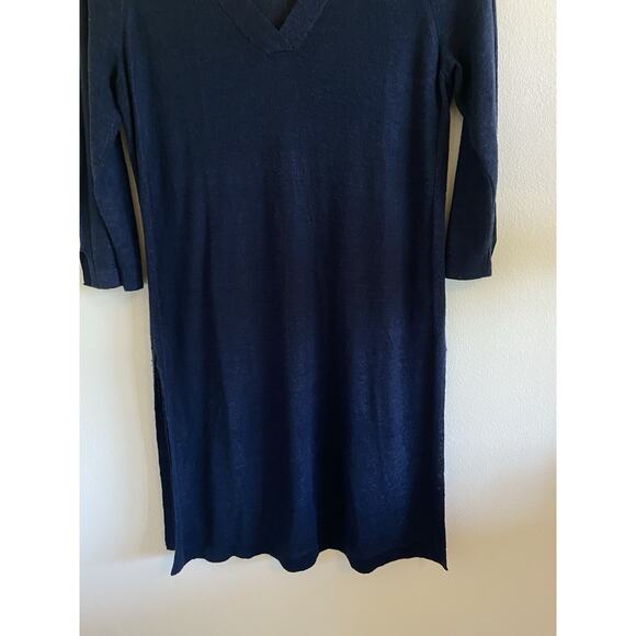 J Jill Navy Blue Linen Viscose Vneck Sheer Dress Swim Coverup Womens Small - Picture 3 of 7